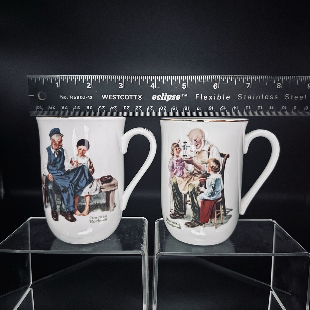 (2) Vintage Norman Rockwell Museum‎ Collectible Coffee Mugs Cups Gold Trim - Picture 8 of 8